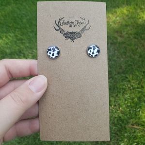 Cow print stud earrings